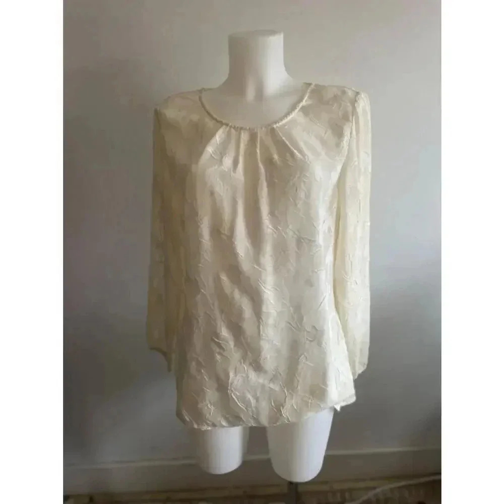 Women's J. Jill Ivory Embroidered‎ Blouse Size M EUC Like New